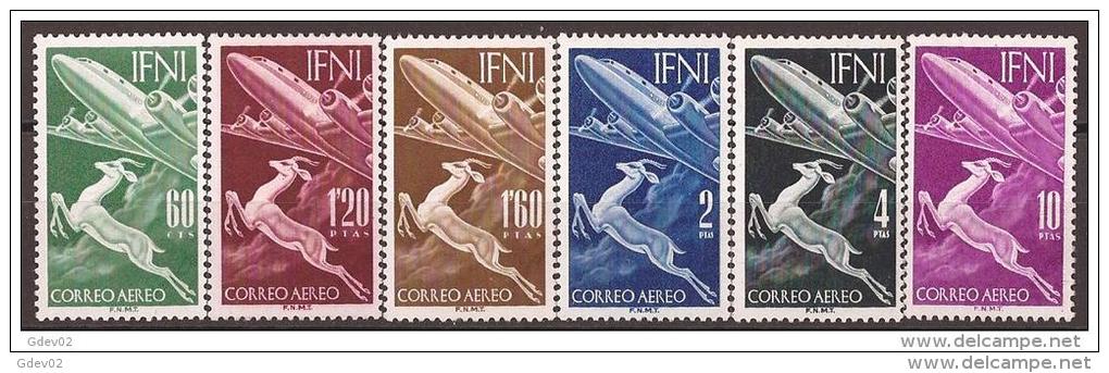 IF89SCSF-L4423PC-LESPTAN.Marrucos.Maroc .Marocco, IFNI ESPAÑOL.Fauna,Gacela Y Avion.1953.(Ed 89/94**) Sin Charnela.LUJO - Nuevos