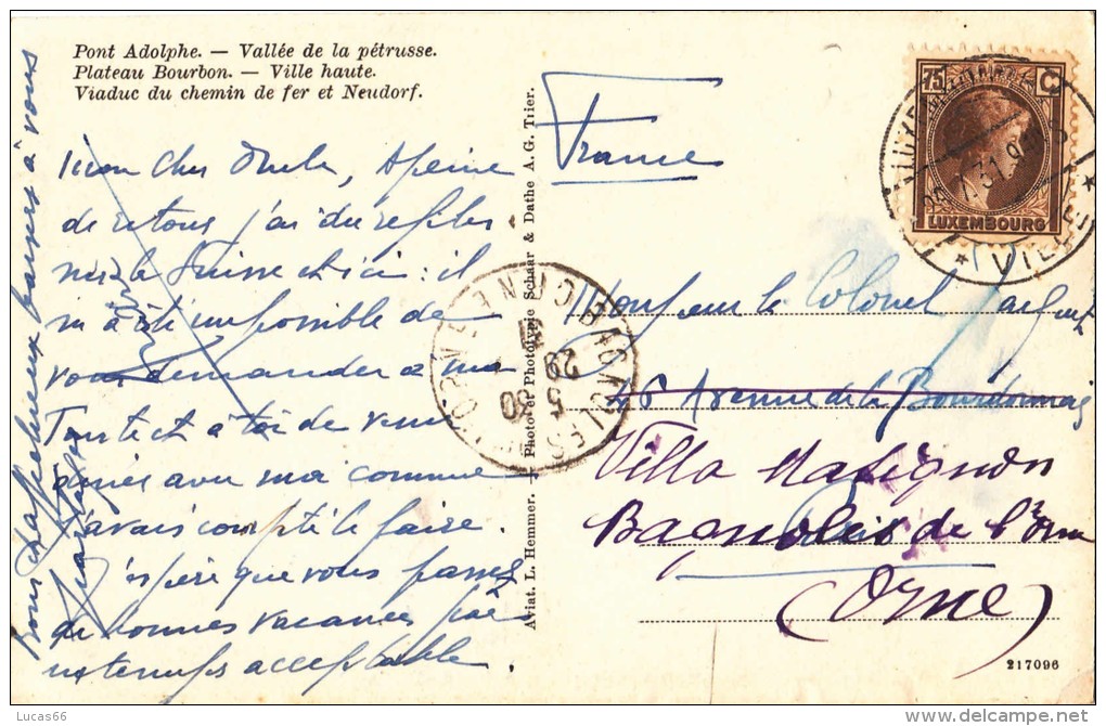 1931 LUXEMBOURG -  VUE ARIENNE PRISE A BORD DE L'AVION PRINCE JEAN - Luxembourg - Ville