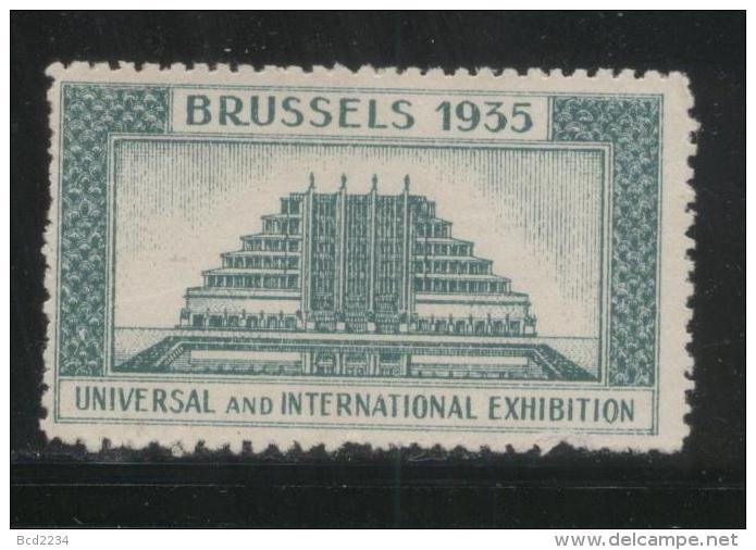 BELGIUM 1935 BRUSSELS INTERNATIONAL & UNIVERSAL EXPOSITION GREEN POSTER STAMP CINDERELLA - Erinnofilia [E]