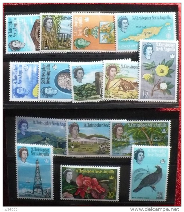 ST CHRISTOPHE-NEVIS ANGUILLA, Oiseaux, Fleurs, Reine, (Yvert 159/74) Neuf Sans Charniere, MNH - St.Christopher, Nevis En Anguilla (...-1980)