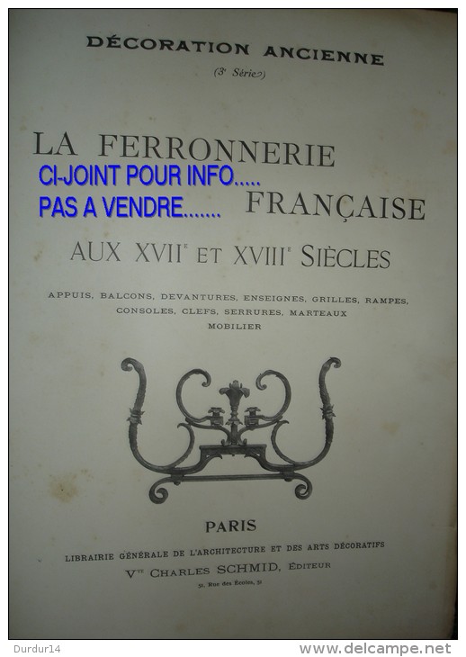 LA FERRONNERIE FRANÇAISE XVIIe Et XVIIIe - Marteaux Et Clous ( 18e Siècle) - Other Plans