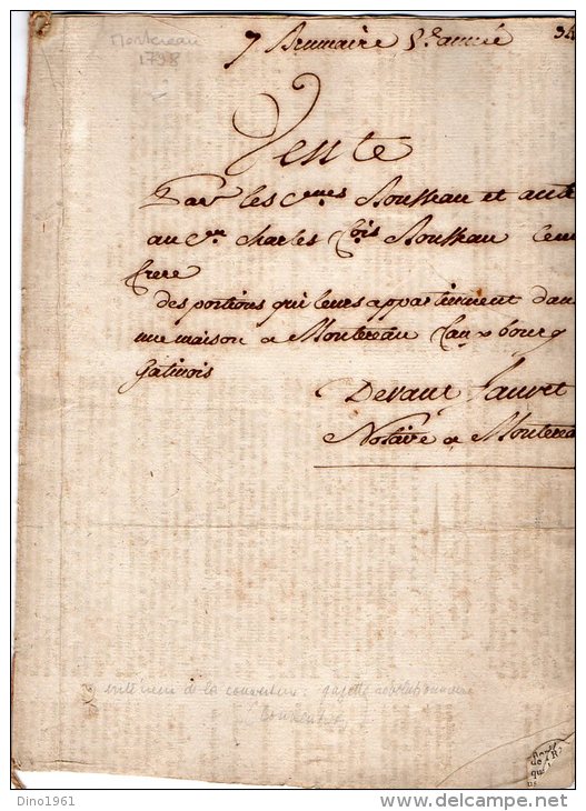 VP893 - MONTEREAU 1798 - Acte Vente D'une Maison Mrs ROUSSEAU - Cachets Généralité