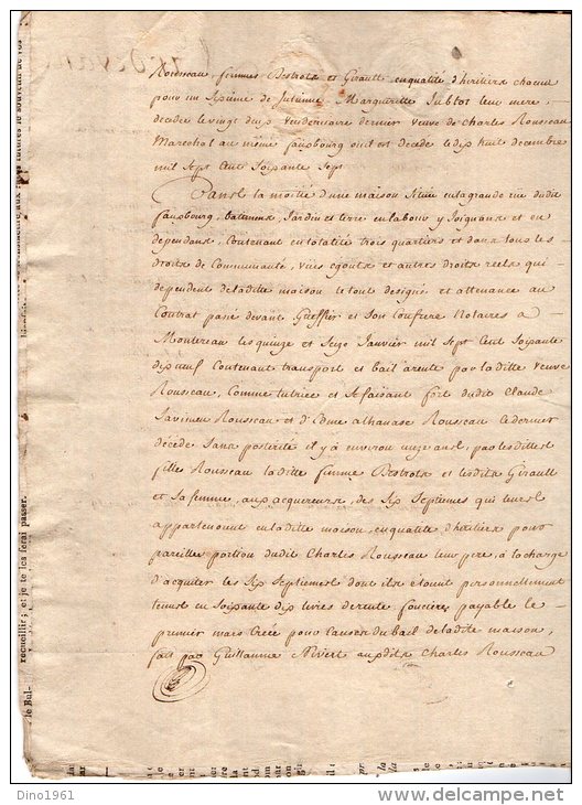 VP893 - MONTEREAU 1798 - Acte Vente D'une Maison Mrs ROUSSEAU - Gebührenstempel, Impoststempel