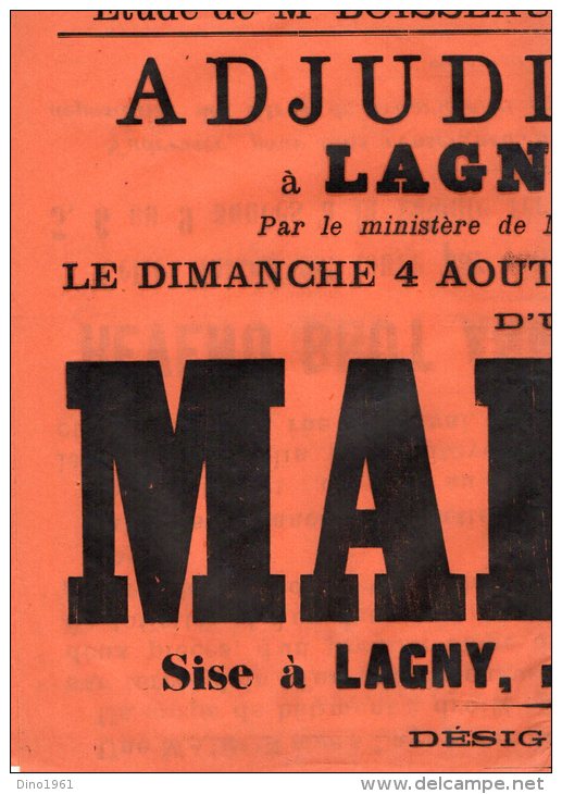 VP898 - LAGNY 1907 - étude Me BOISSEAU Vente D´une Maison à LAGNY Rue De Laval N° 7 - Manifesti