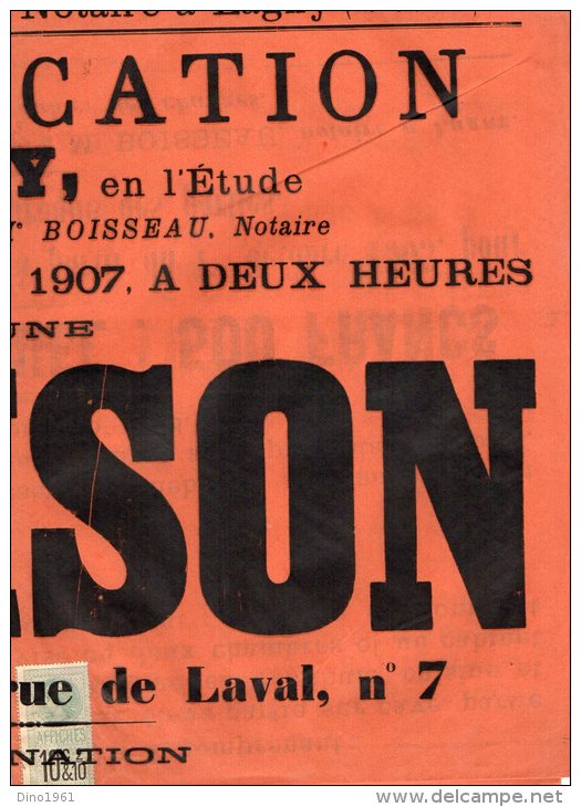 VP898 - LAGNY 1907 - étude Me BOISSEAU Vente D´une Maison à LAGNY Rue De Laval N° 7 - Posters