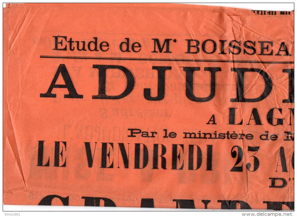 VP899 - LAGNY 1907 -  étude De Me BOISSEAU Vente D´une Maison à LAGNY Rue Saint / Denis N° 49 - Manifesti