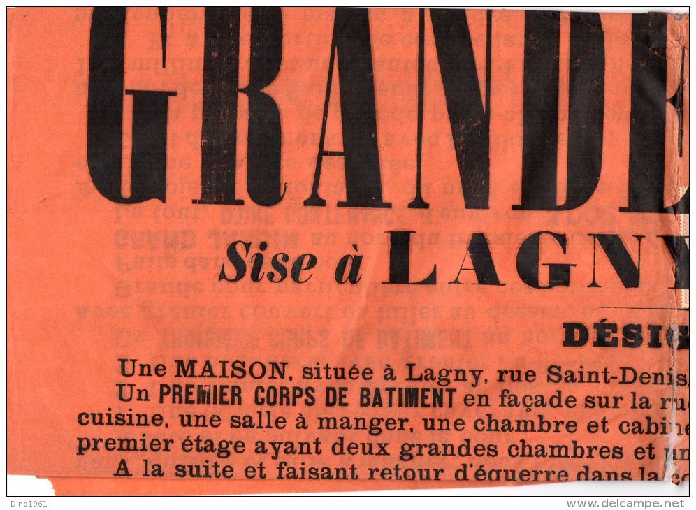 VP899 - LAGNY 1907 -  étude De Me BOISSEAU Vente D´une Maison à LAGNY Rue Saint / Denis N° 49 - Manifesti