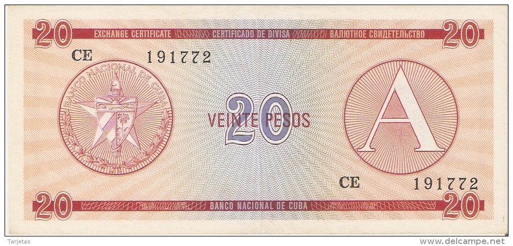 BILLETE DE CUBA DE 20 PESOS SERIE A   (BANKNOTE-BANK NOTE) - Cuba