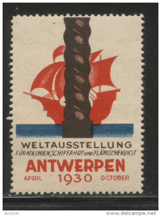 BELGIUM 1930 ANTWERP INTERNATIONAL EXPOSITION COLONIAL MARITIME FLEMISH ART GERMANY SHIPS POSTER STAMP NHM CINDERELLA - Erinnophilia [E]