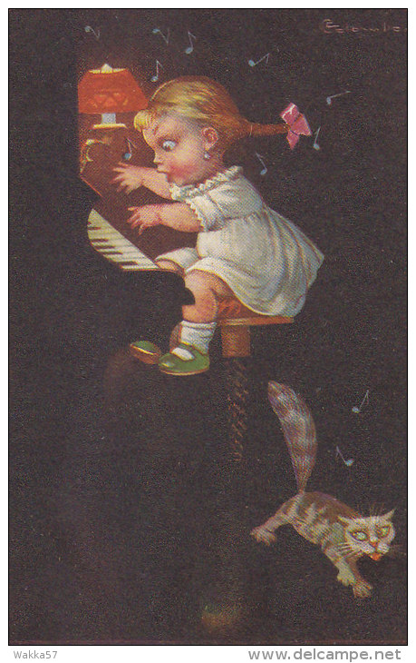 D1182- Illustratore Colombo - Bimba Pianoforte E Gatto - F.p. Non Vg. - Colombo, E.