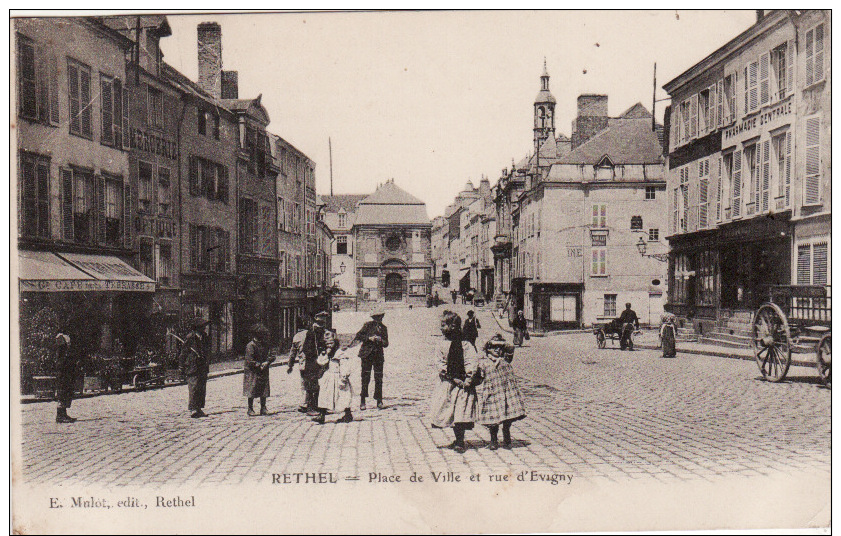 RETHEL- Place De Ville Er Rue D'Evigny (edts Mulot) - Rethel