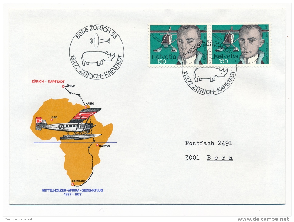 SUISSE - 4 Enveloppes Premiers Vols 1977 - Zürich => Gao / Le Caire / Kapstadt / Nairobi - First Flight Covers