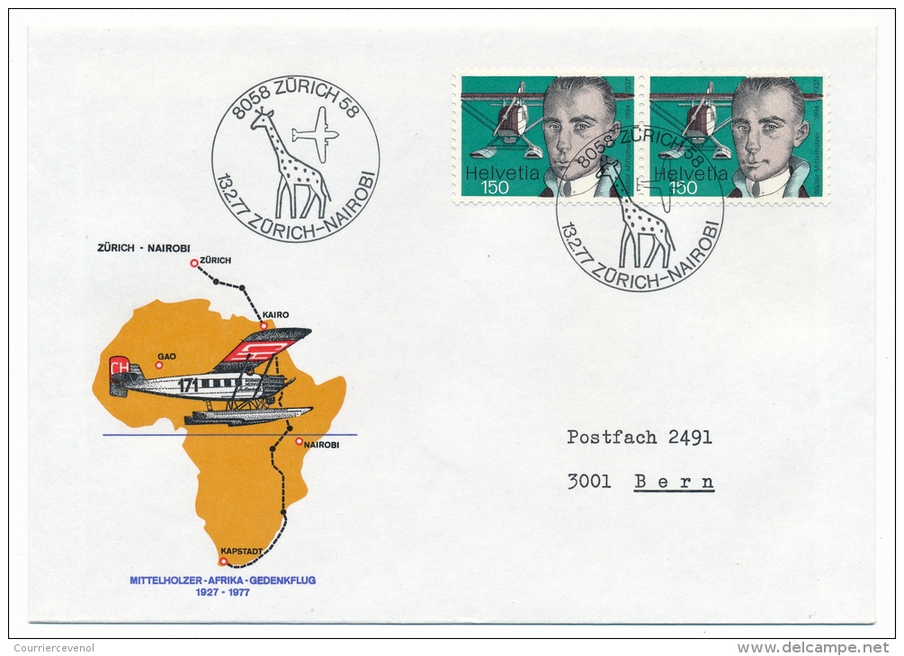 SUISSE - 4 Enveloppes Premiers Vols 1977 - Zürich => Gao / Le Caire / Kapstadt / Nairobi - Eerste Vluchten