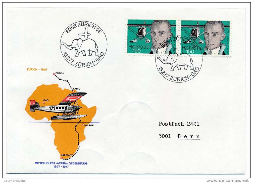 SUISSE - 4 Enveloppes Premiers Vols 1977 - Zürich => Gao / Le Caire / Kapstadt / Nairobi - Erst- U. Sonderflugbriefe