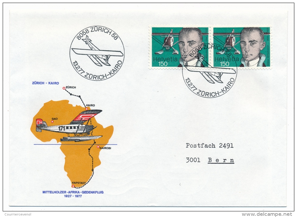 SUISSE - 4 Enveloppes Premiers Vols 1977 - Zürich => Gao / Le Caire / Kapstadt / Nairobi - Eerste Vluchten
