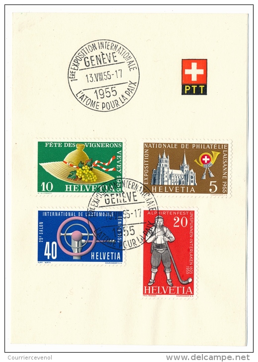 SUISSE - Cachets "Atome Pour La Paix" (1ere Exposition) Sur 2 Feuillets PTT - 1955 - FDC