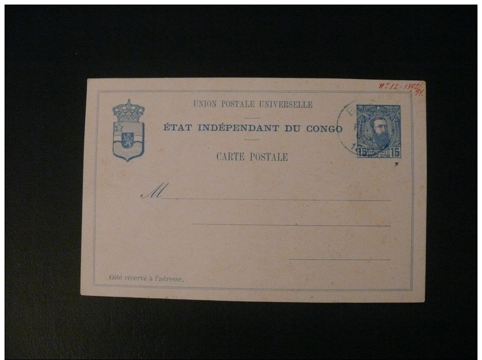 Congo Belge 1892 CP ( Stibbe 11 ) 15c Blue Sur Bleu " Leopold II " Postale Universelle - Entiers Postaux