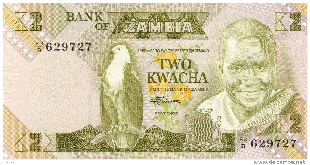 BILLET # ZAMBIE  # 1986/88 # 2 KWACHA  # PICK 24 C  # BILLET NEUF # - Sambia