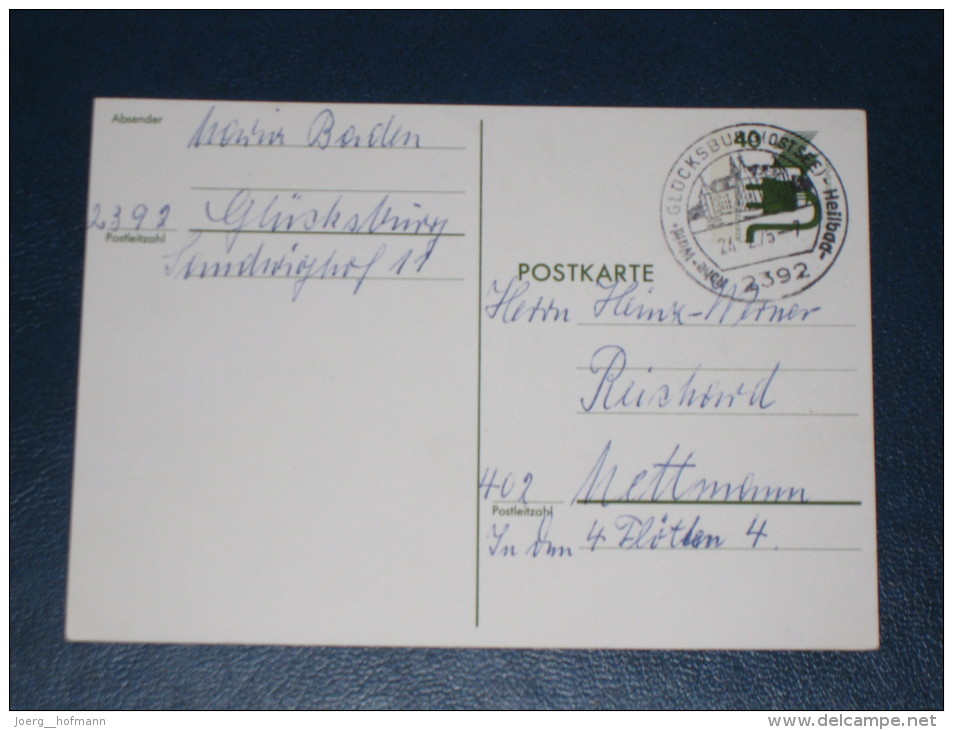 Germany Deutschland Bund Ganzsache Postal Stationery 1975 Unfallverhütung 40 Pf.2392 Glücksburg  Ostsee Heilbad - Postkaarten - Gebruikt