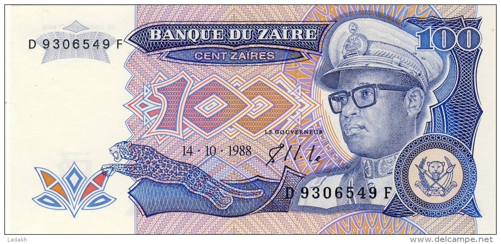 BILLET # ZAIRE # 1988  # 100 ZAIRES  # PICK 33 #  NEUF # - Zaire