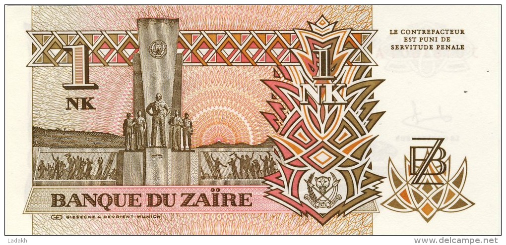 BILLET # ZAIRE # 1993 # 1 NOUVEAU LIKUTA  # PICK 47 #  NEUF # - Zaire