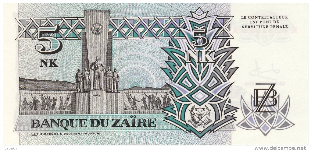 BILLET # ZAIRE # 1993 # 5 NOUVEAU MAKUTA  # PICK 48 #  NEUF # - Zaïre