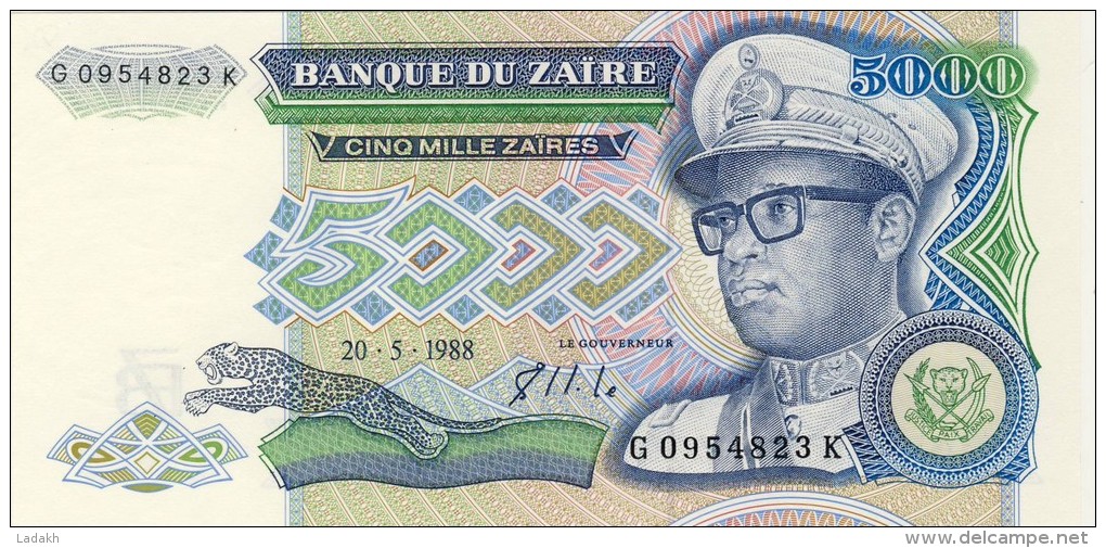 BILLET # ZAIRE # 1988 # 5000 ZAIRES  # PICK 36 #  NEUF # - Zaïre