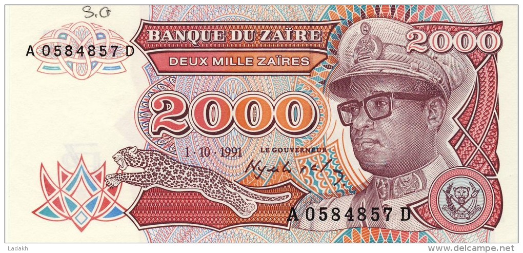 BILLET # ZAIRE # 1991 # 2000 ZAIRES  # PICK 36 #  NEUF # - Zaïre