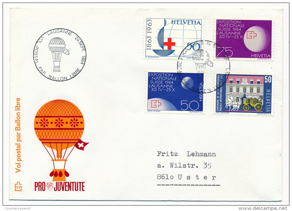 SUISSE - Pro Juventute - Vol Postal Par Ballon Libre - Lausanne 1964 - 4 Enveloppes - Autres & Non Classés