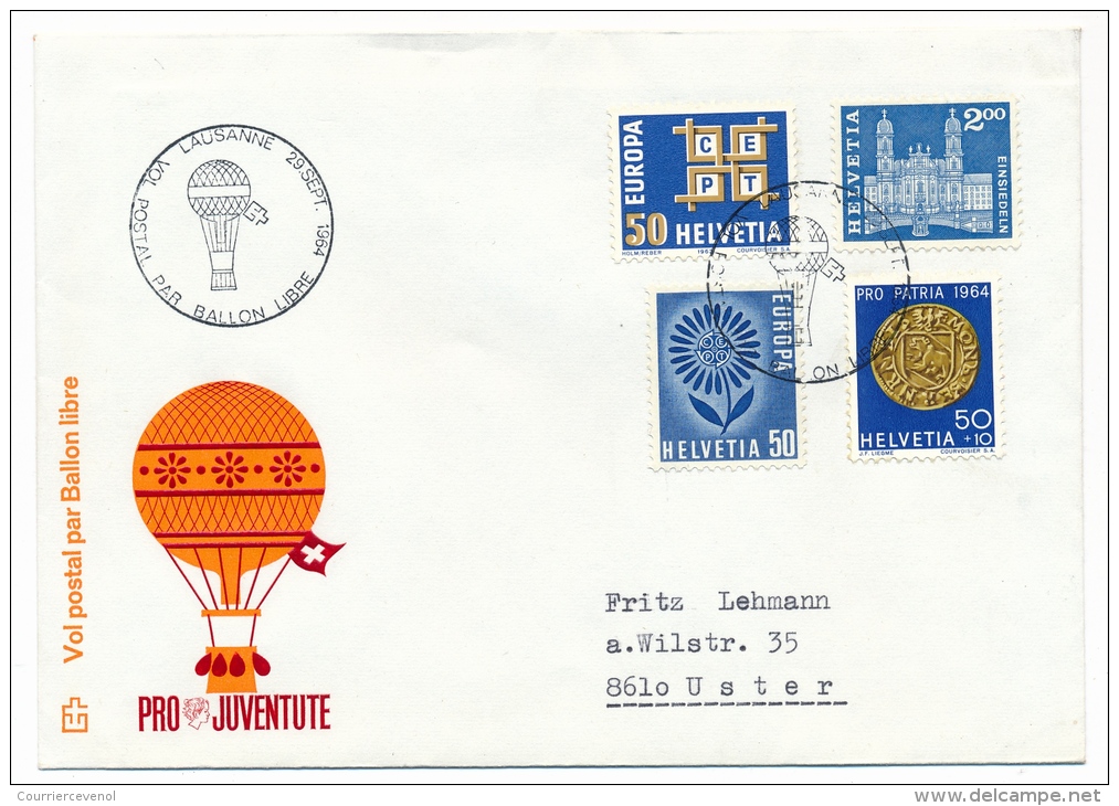 SUISSE - Pro Juventute - Vol Postal Par Ballon Libre - Lausanne 1964 - 4 Enveloppes - Autres & Non Classés