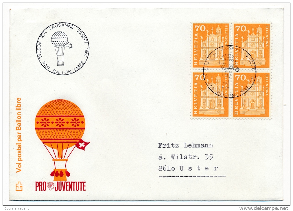 SUISSE - Pro Juventute - Vol Postal Par Ballon Libre - Lausanne 1964 - 4 Enveloppes - Autres & Non Classés