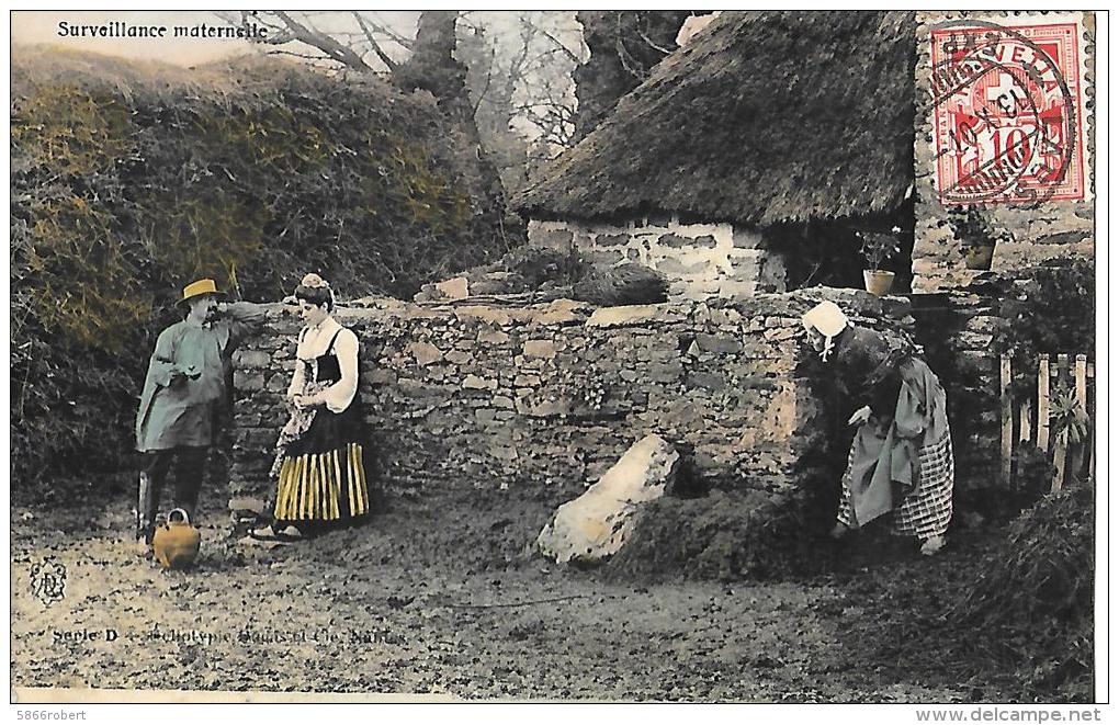 CARTE POSTALE PHOTO ORIGINALE SERIE LA VIE AU CHAMPS COULEUR : SURVEILLANCE MATERNELLE . - Bauernhöfe