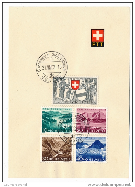 SUISSE - 2 Feuillets PTT Séries Pro Juventute 1952 Et 1953 - Conférence Diplomatique / Poste Automobile - Covers & Documents