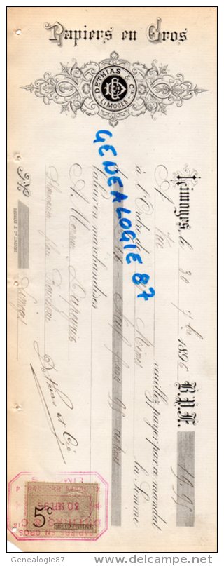 87 - LIMOGES - TRAITE COMMERCE - IMPRIMERIE PAPETERIE PAPIERS EN GROS DETHIAS & CIE- 1896 - Druck & Papierwaren