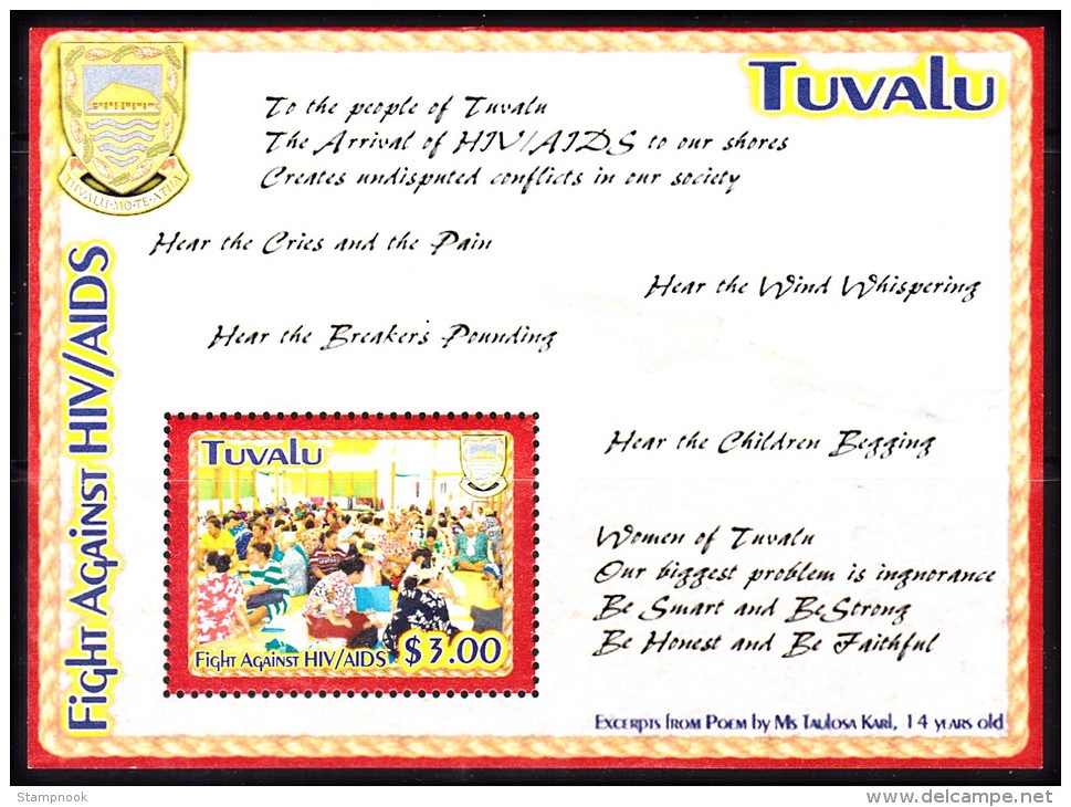 Tuvalu Scott   952 Fight Against AIDS HIV Souvenir Sht Mint NH - Tuvalu