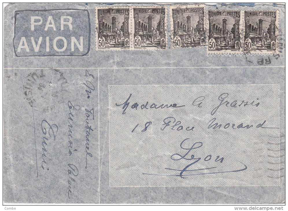 1934; LETTRE TUNISIE; PAR AVION;  TUNIS Pour LYON; 5 TIMBRES/ 241 - Cartas & Documentos