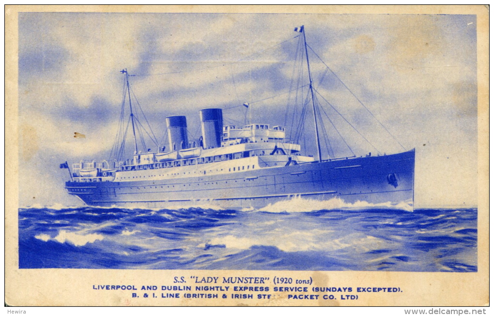 AK S.S. Lady Munster Ca. 1920 (?) SS Dampfer Schnelldampfer Schiff Steamer Ship British & Irish Packet Co. Ltd. - Steamers
