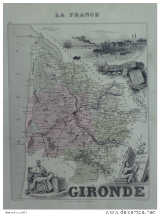 33 - BORDEAUX -  GIRONDE - MONTESQUIEU NE A LA BREDE- BERQUIN 1749-CARTE DRESSEE PAR A. VUILLEMNIN GEOGRAPHE - 1862 - Landkarten