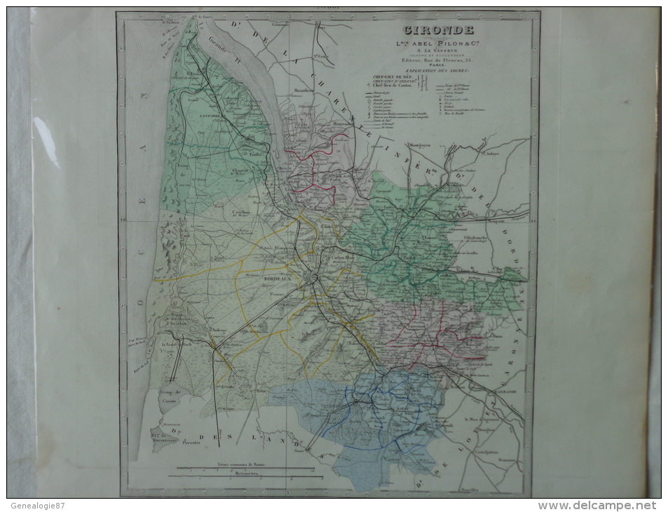 33 - BORDEAUX -  GIRONDE - CARTE GEOGRAPHIQUE LIBRAIRIE ABEL PILON- A. LE VASSEUR    VERS 1860 - Landkarten