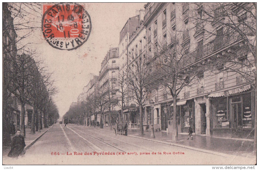 PARIS La Rue Des Pyrénées Prise De La Rue Orfila (1911) - Arrondissement: 20