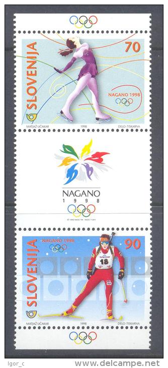 Slovenia Slovenie Slowenien 1998: Mi 217-8 Olympic Games Nagano Olympische Spiele; MNH **, Logo Biathlon Figure Skating - Winter 1998: Nagano