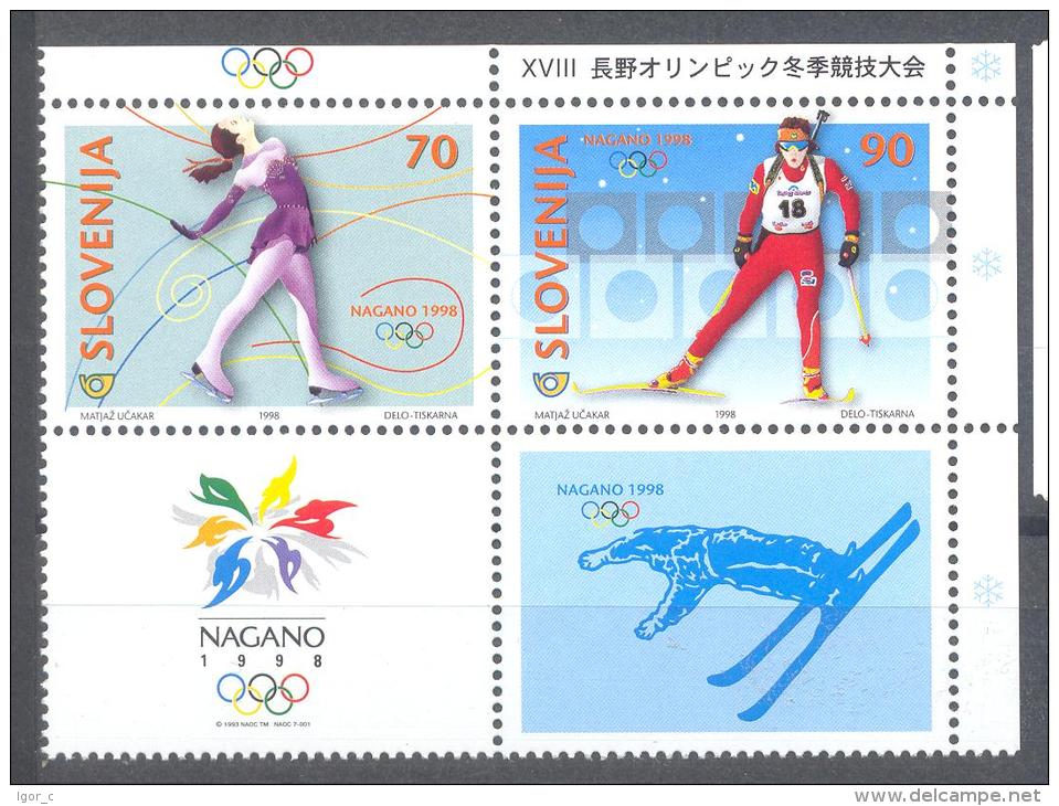 Slovenia Slovenie Slowenien 1998: Mi 217-8 Olympic Games Nagano Olympische Spiele; MNH **,  Biathlon Figure Skating - Hiver 1998: Nagano