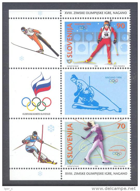 Slovenia Slovenie Slowenien 1998: Mi 217-8 Olympic Games Nagano Olympische Spiele; MNH **,  Biathlon Figure Skating - Winter 1998: Nagano