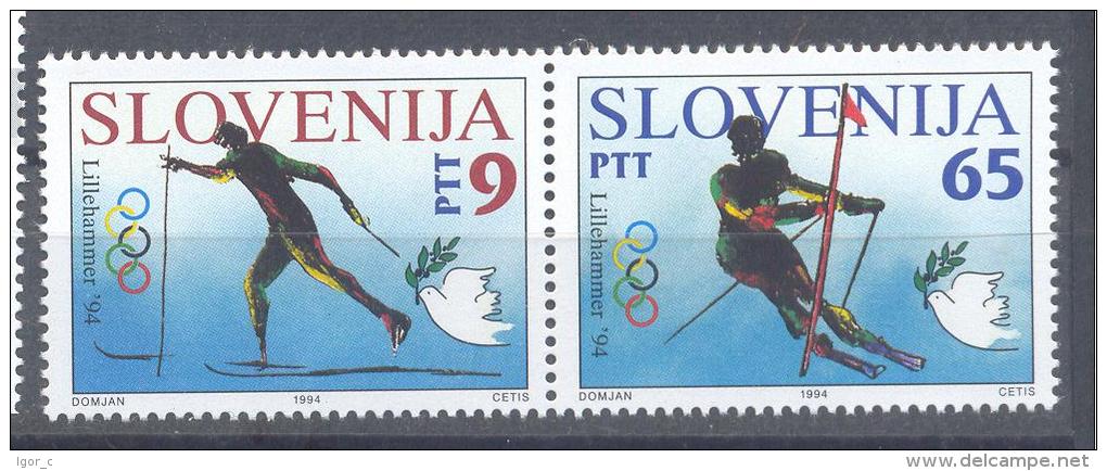 Slovenia Slovenie Slowenien 1994: Mi 76-77 Olympic Games Lillehammer Olympische Spiele; Mnh Pair; Cross Country Alpine - Hiver 1994: Lillehammer