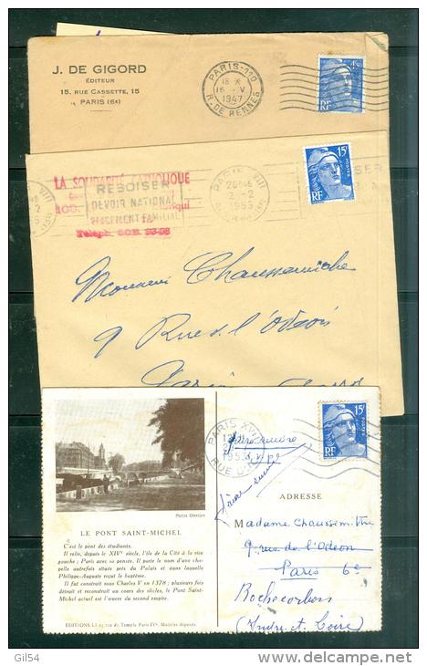 Lot De 6 Lettres Avec Leur Contenu Affranchies Par Type Gandon, Avec Des Oblitérations De Paris - Af123 - 1945-54 Marianne De Gandon