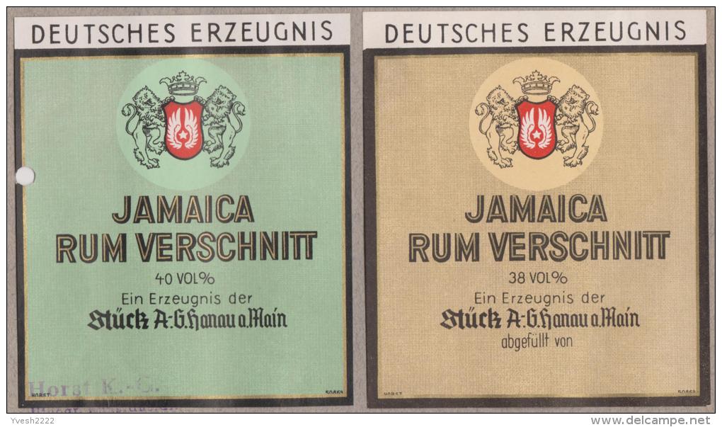 Jamaique. 2 étiquettes De 1935 Environ "Rum Verschnitt". Bouteilles De Rhum, Vendues En Allemagne - Spirituosen