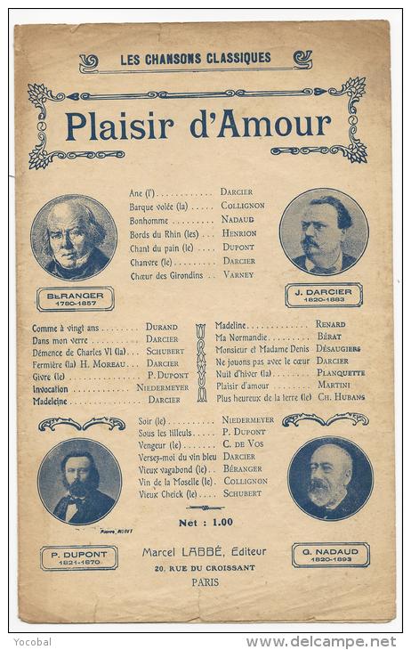 Partition, Plaisir D'Amour, Edition Marcel Labbé, Frais Fr:1.60€ - Partitions Musicales Anciennes