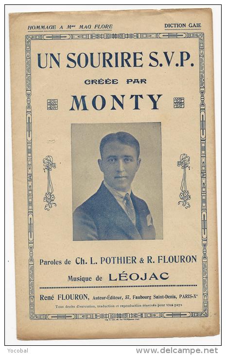 Partition, Un Sourire S.V.P Créée Par Monty, Auteur Editeur René Flouron, Frais Fr:1.60€ - Partitions Musicales Anciennes