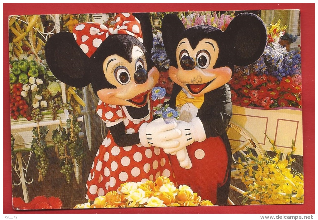 BFAN-26 Mickey Offre Un Bouquet à Minnie. Walt Disney World.  Circulé Avec Timbre USA En 1987 - Bandes Dessinées