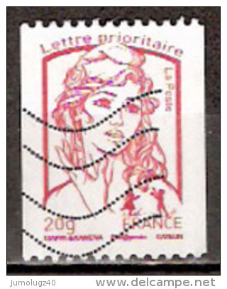 Timbre France Y&T N°4779 (1) Oblitéré. Marianne De Ciappa Et Kawena, De Roulette N°?. 20g . Rouge. Cote : 0.63 € - 2013-2018 Marianne Of Ciappa-Kawena